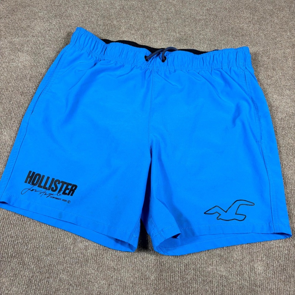 Hollister Swim Trunks Shorts Mens Medium Bright Blue Stretch Drawstring Waist